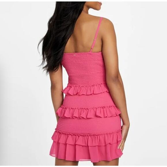Guess M Pink Milania Tier Ruffle Dress Girlhood Princess Coquette‎ Party Brunch - Picture 6 of 14